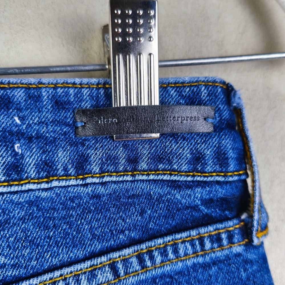 Pilcro Blue Denim Ankle Jeans with White Floral Embroidery, High Rise Flare, 27 - Picture 10 of 11